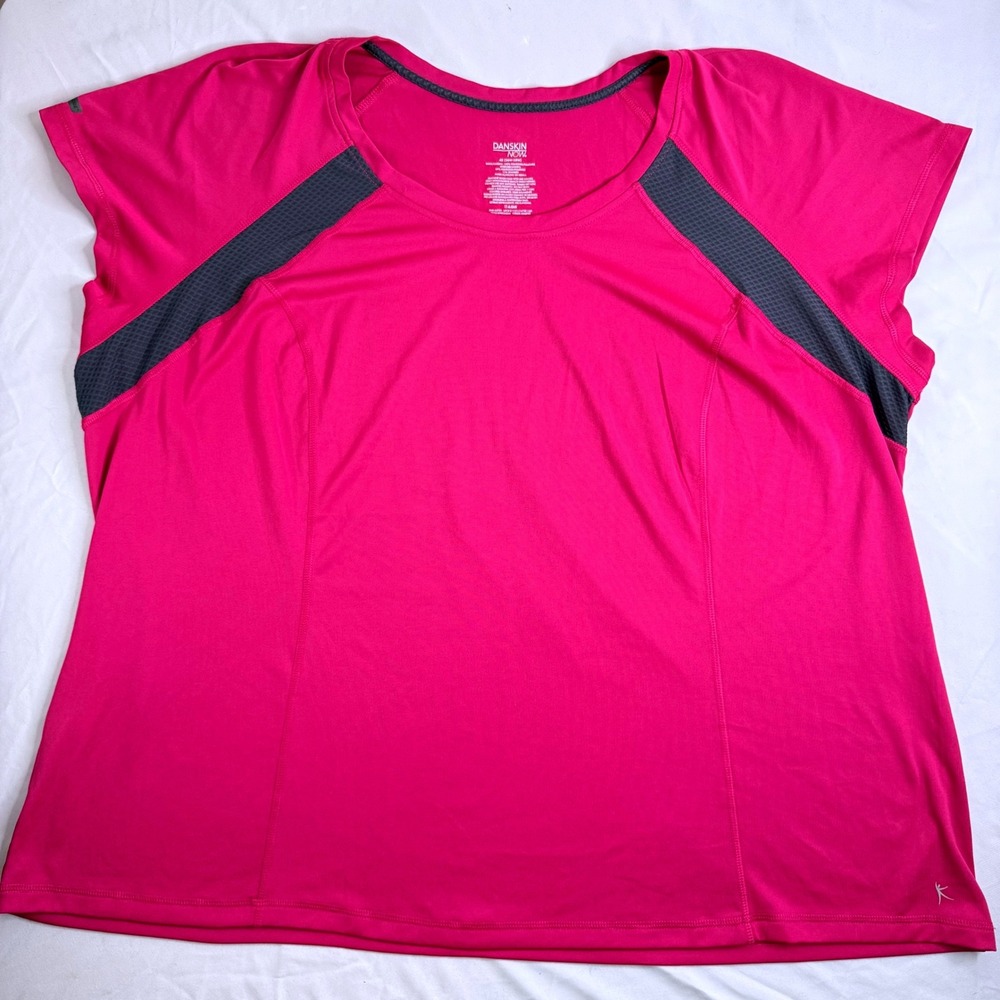 Danskin Now Womens 4X Pink Activewear Short Sleeve Mesh Inset Tee DNW34266